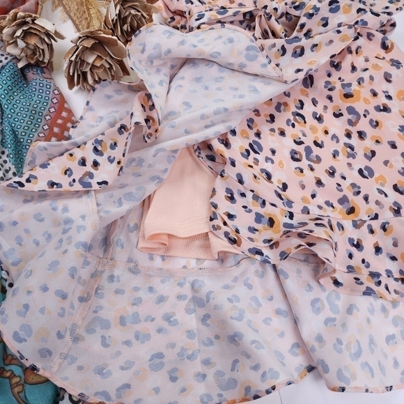 Sadie & Sage Pastel Peach Wrap Lined Dress Sz L - Picture 9 of 13